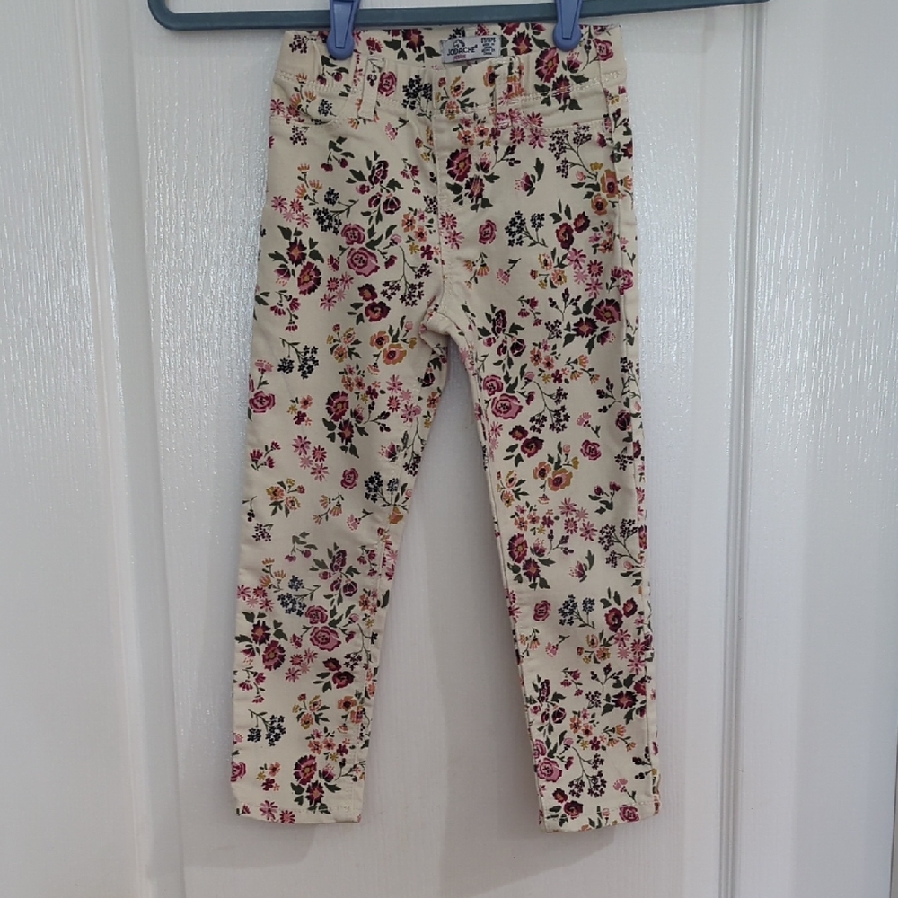 Jordache Cream Floral Skinny Jeans with Pink & Green Print